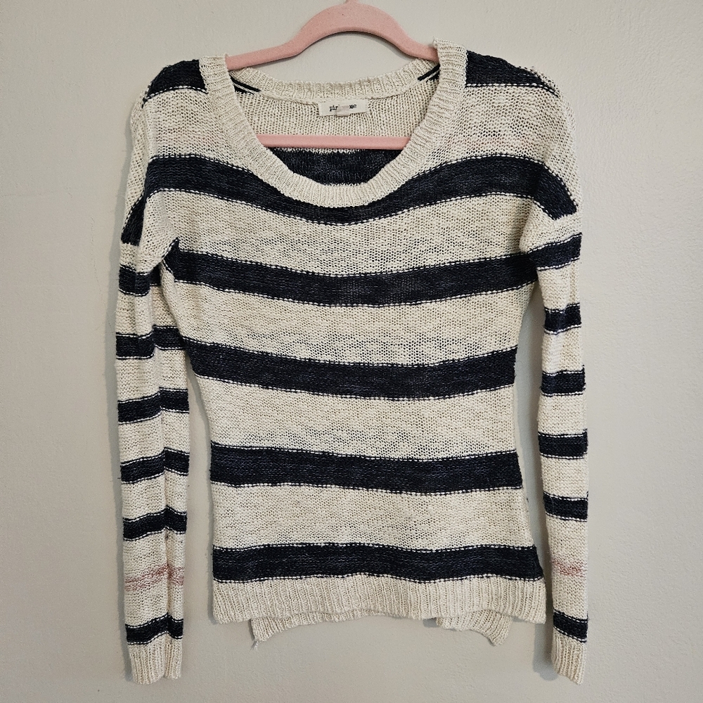 Pink Rose Cotton Blend Blue White Pink Striped Sweater Long Sleeve Size Small
